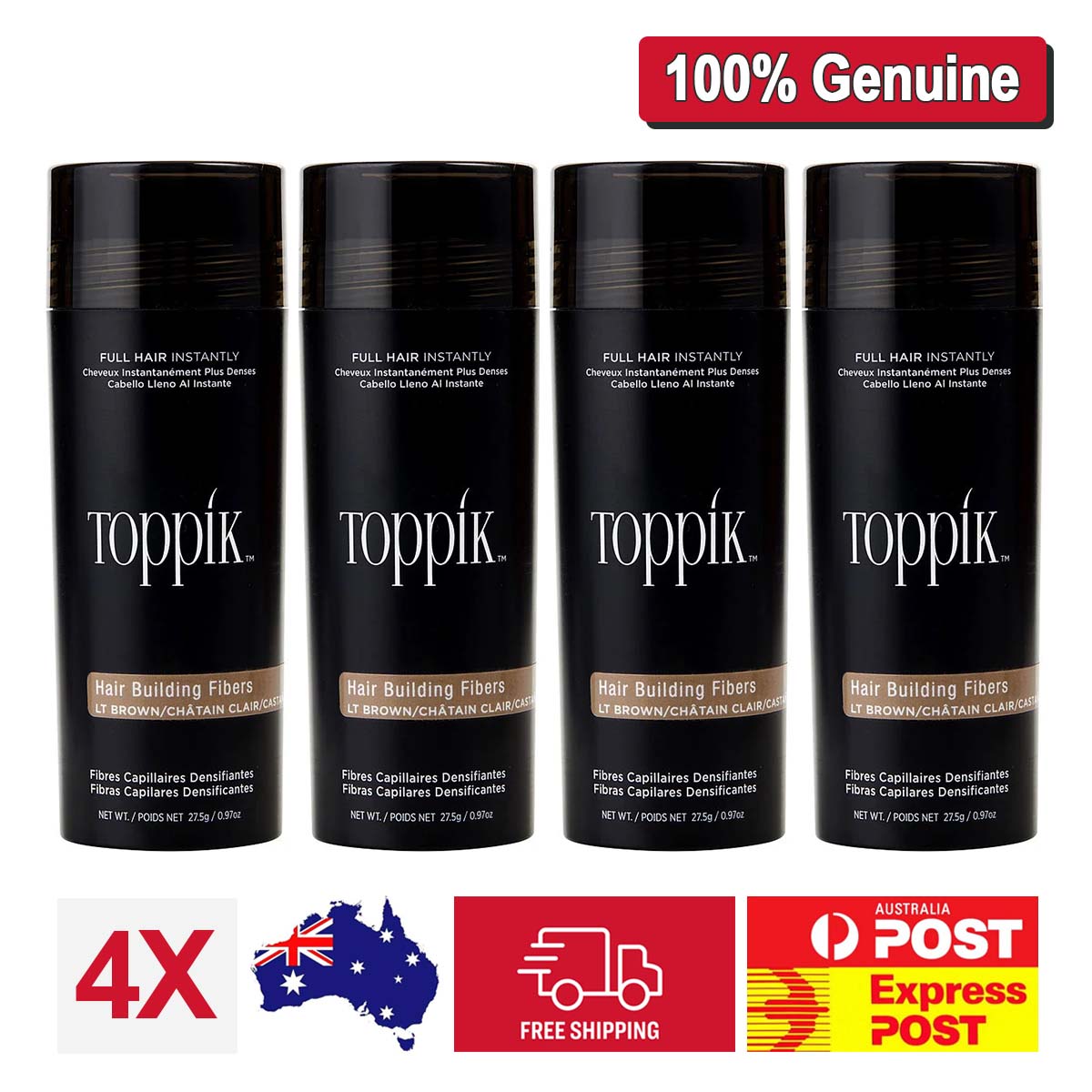 4X Toppik Hair Loss Building Fibers Alopecia Keratin Thicker Concealer Line Light Brown