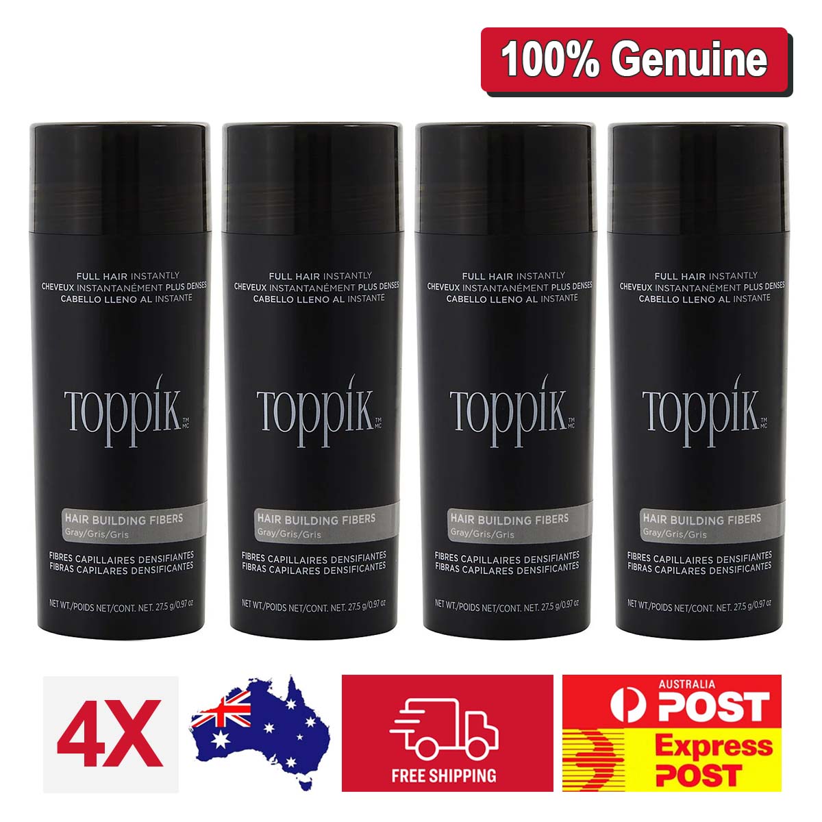 4X Toppik Hair Loss Building Fibers Alopecia Keratin Thicker Concealer Line Gray