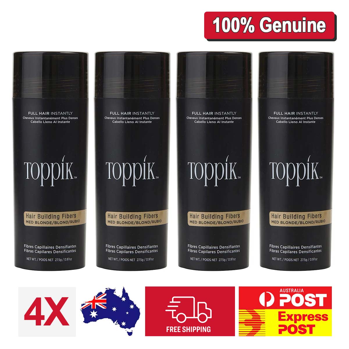 4X Toppik Hair Loss Building Fibers Alopecia Keratin Thicker Concealer Line Medium Blonde